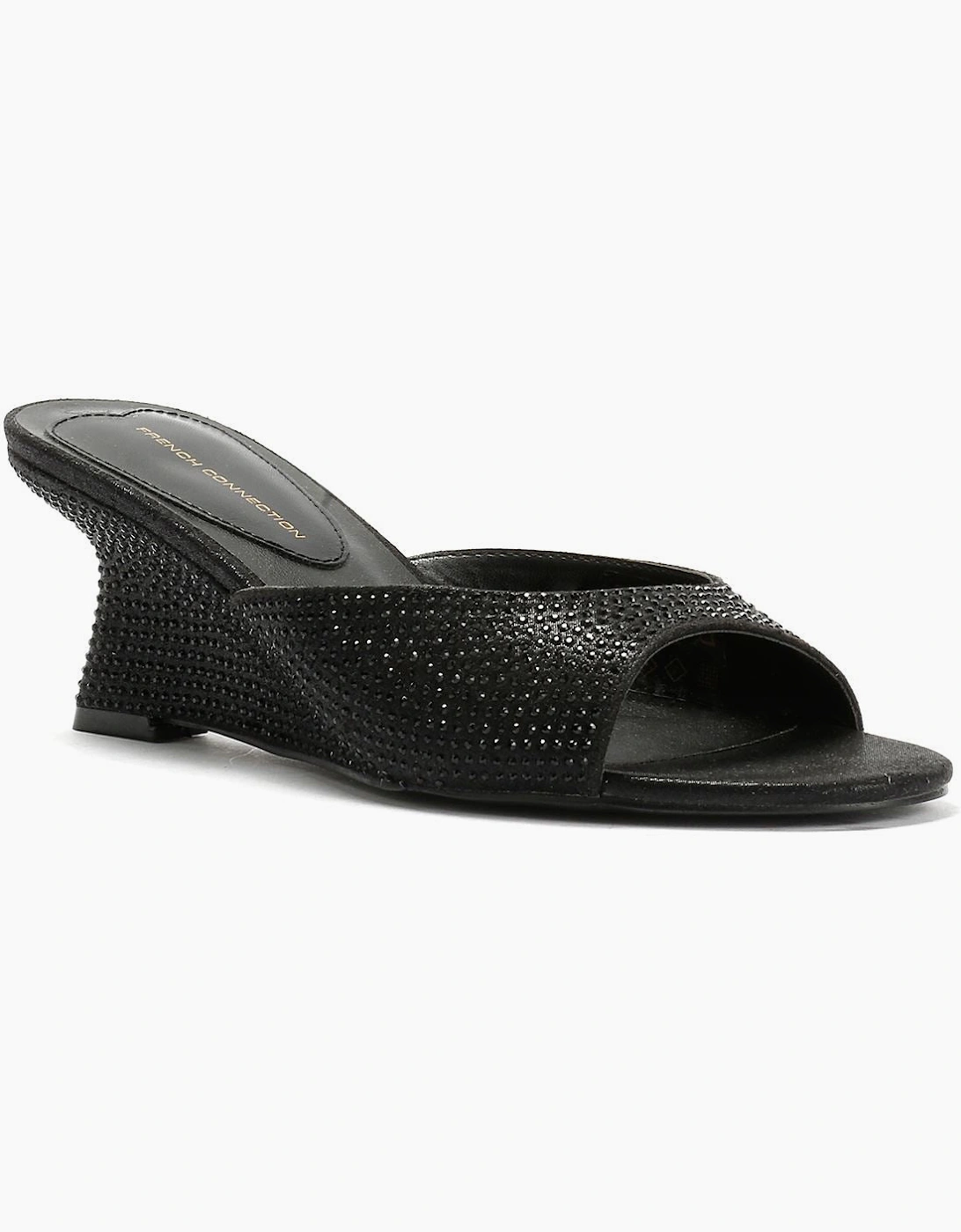 French Connection Tina Rhinestone Women's Black Wedge Sandals