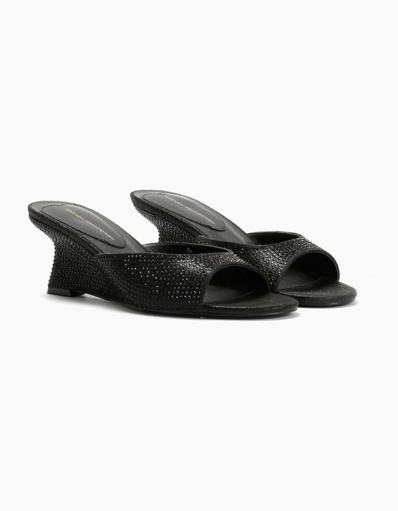 French Connection Tina Rhinestone Women's Black Wedge Sandals