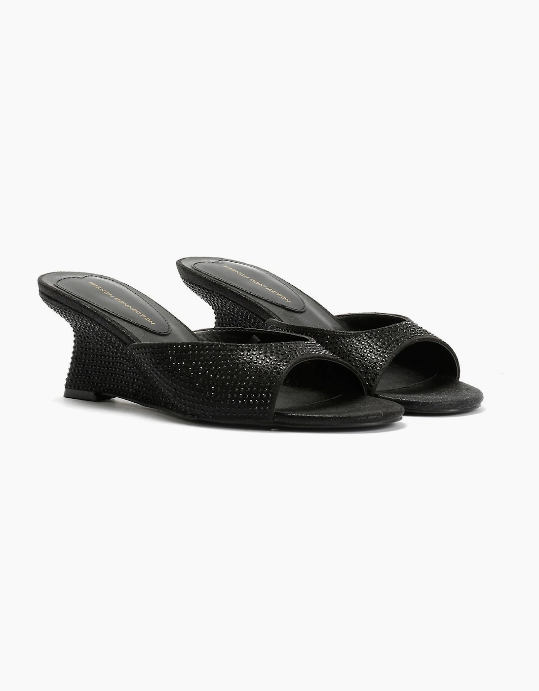French Connection Tina Rhinestone Women's Black Wedge Sandals