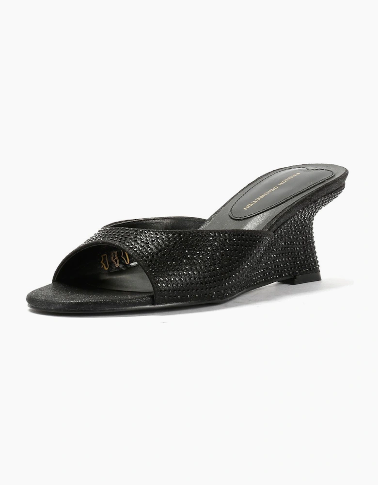 French Connection Tina Rhinestone Women's Black Wedge Sandals