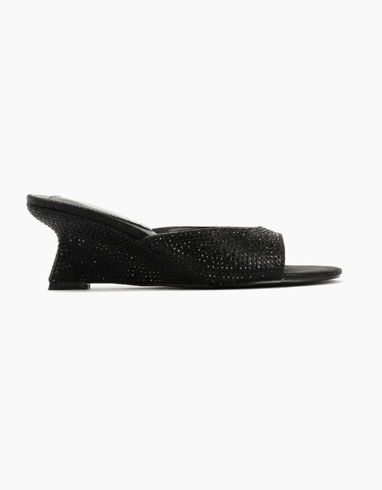 French Connection Tina Rhinestone Women's Black Wedge Sandals