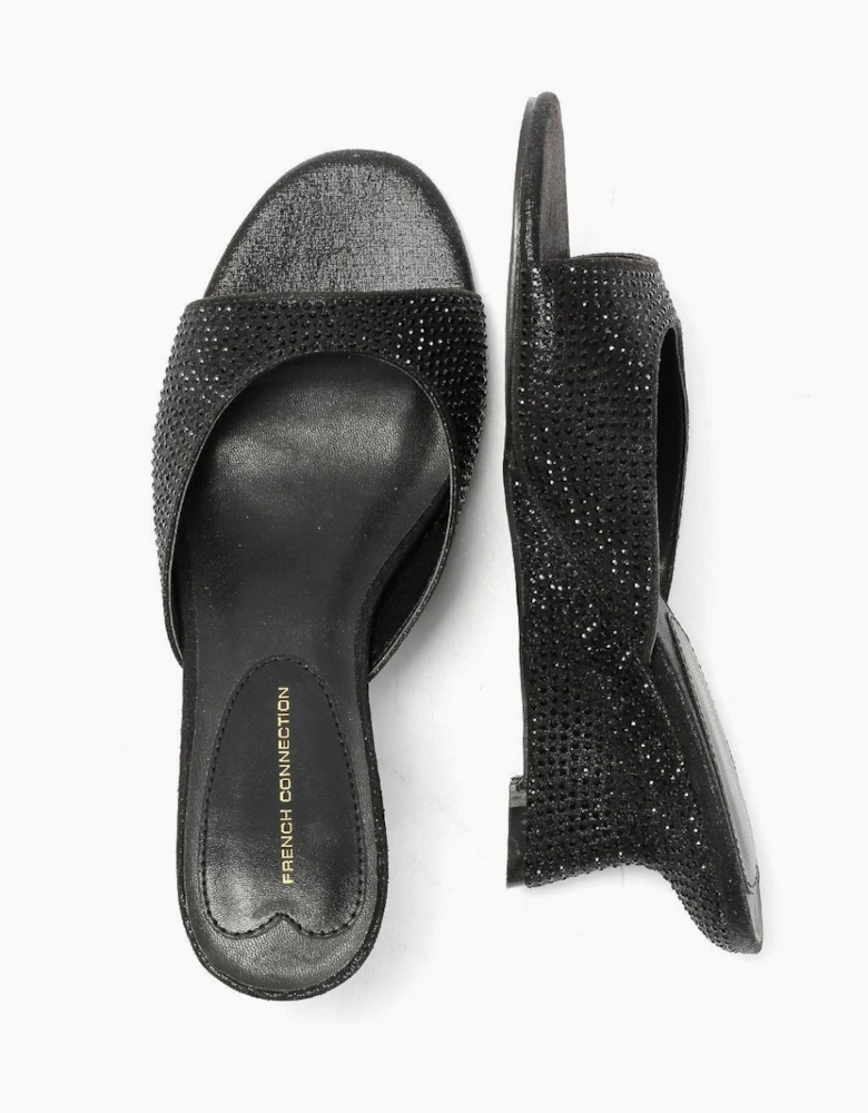 French Connection Tina Rhinestone Women's Black Wedge Sandals