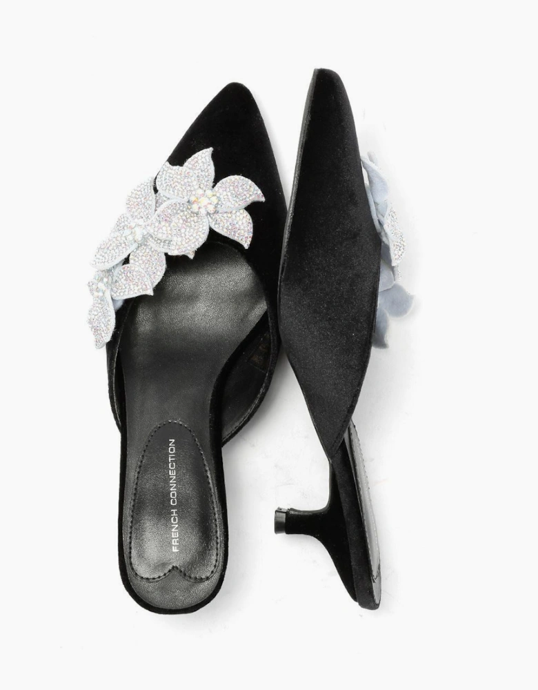 French Connection Victoria Velvet Kitten Heel Women's Black Mules