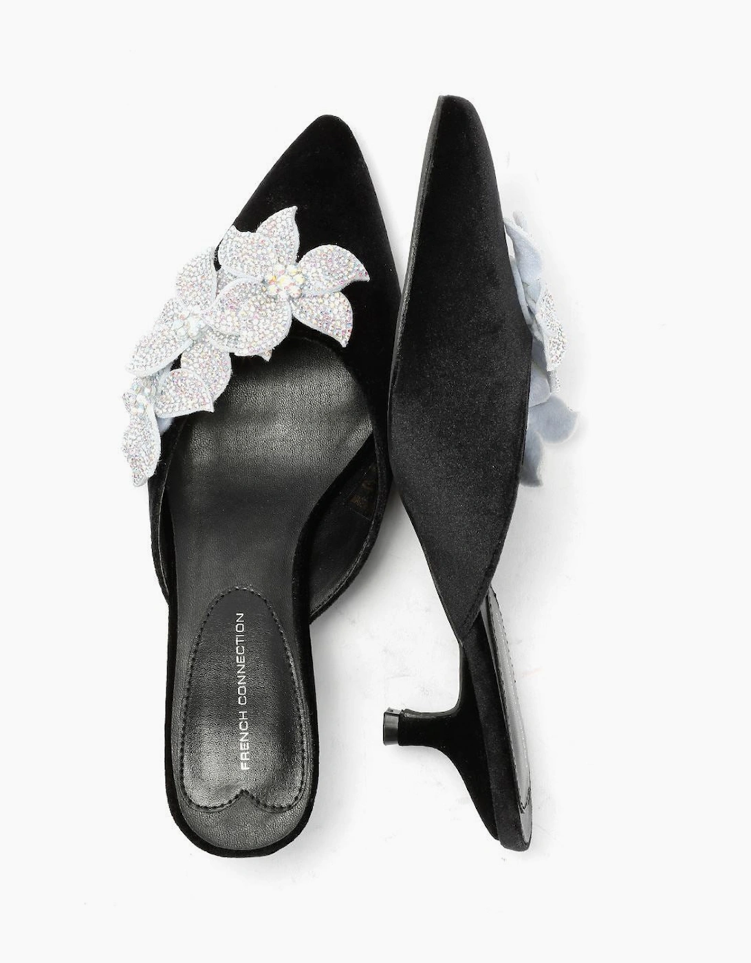 French Connection Victoria Velvet Kitten Heel Women's Black Mules