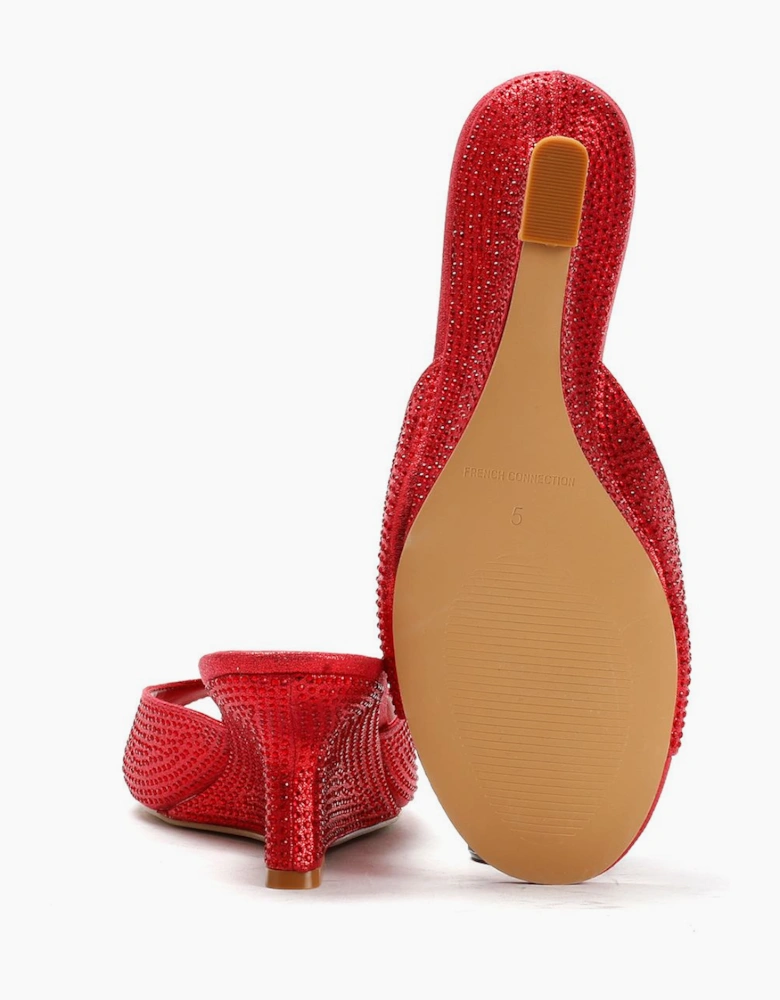 French Connection Tina Rhinestone Women's Red Wedge Sandals