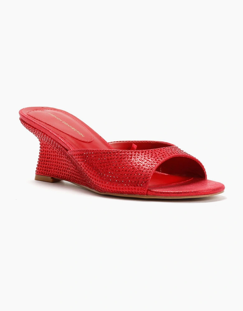 French Connection Tina Rhinestone Women's Red Wedge Sandals