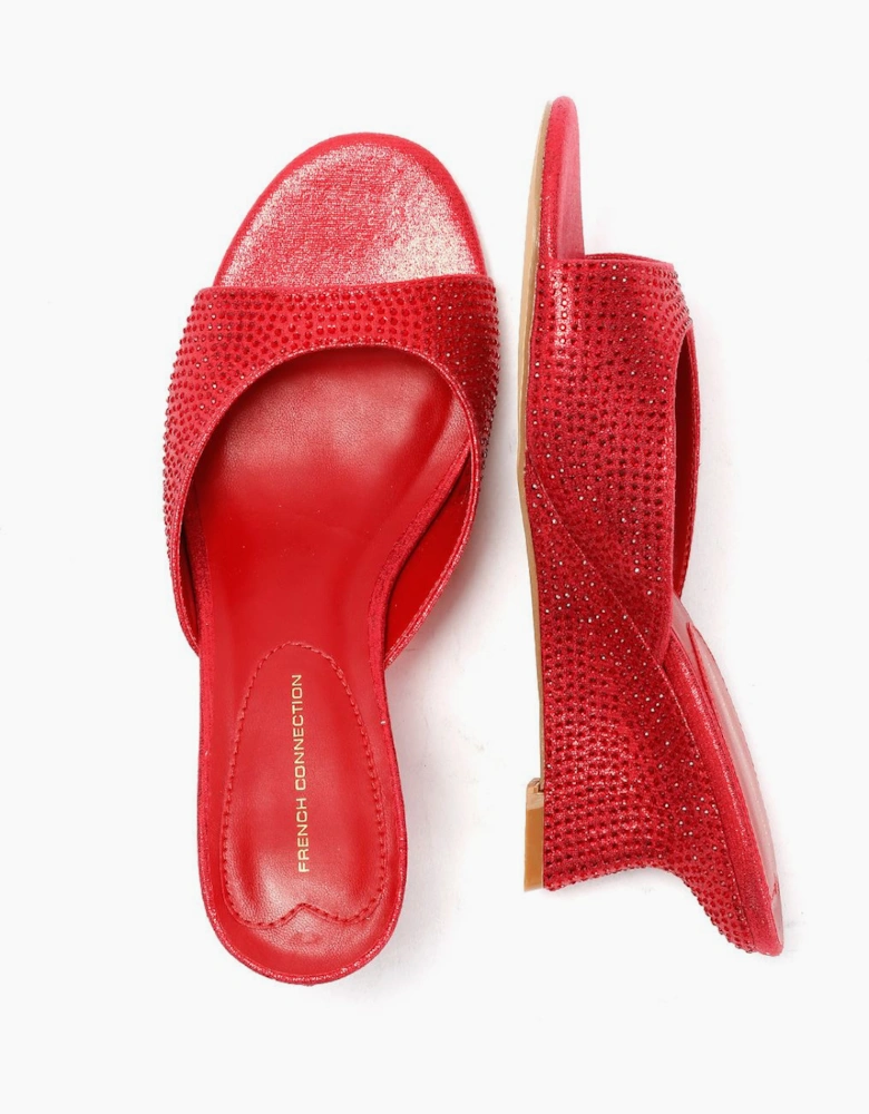 French Connection Tina Rhinestone Women's Red Wedge Sandals