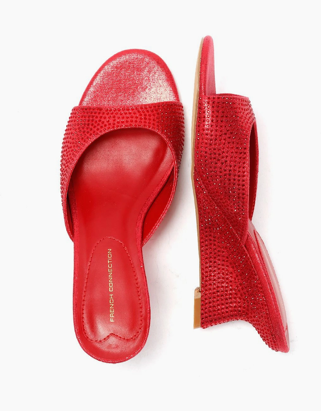 French Connection Tina Rhinestone Women's Red Wedge Sandals