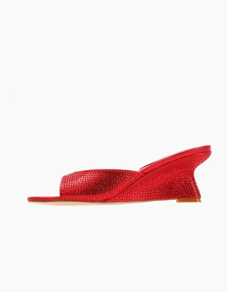 French Connection Tina Rhinestone Women's Red Wedge Sandals