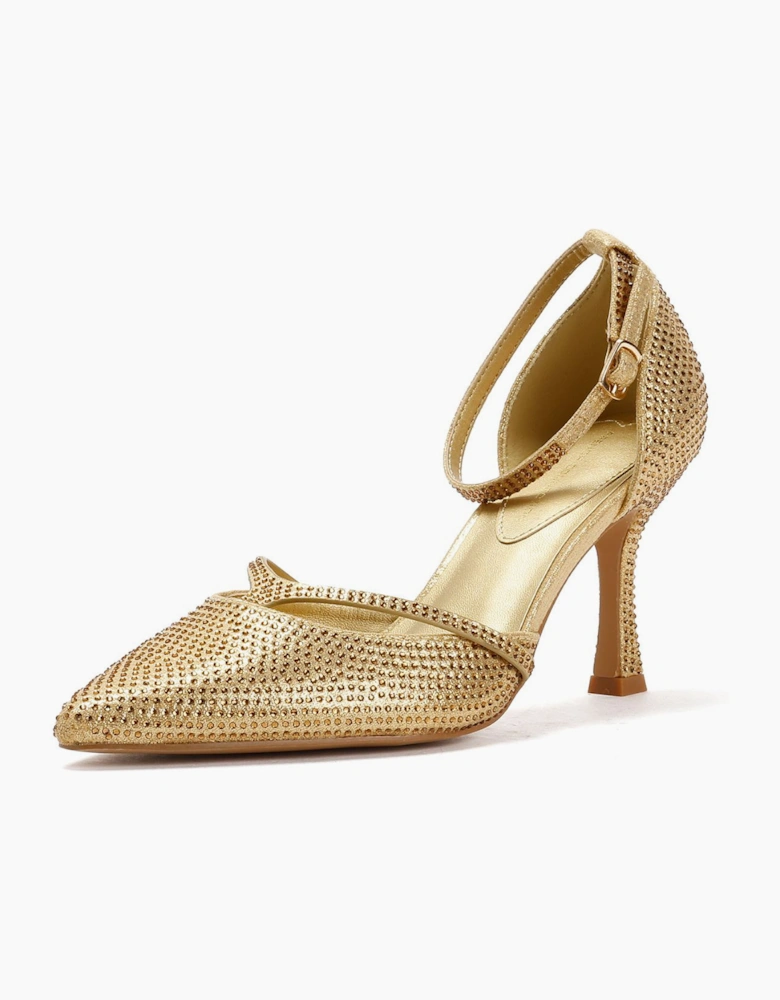 French Connection Nina Rhinstone Stilleto Women's Gold Heels