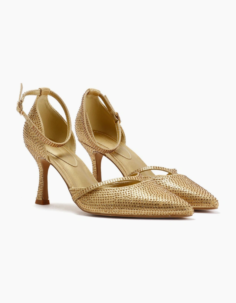 French Connection Nina Rhinstone Stilleto Women's Gold Heels