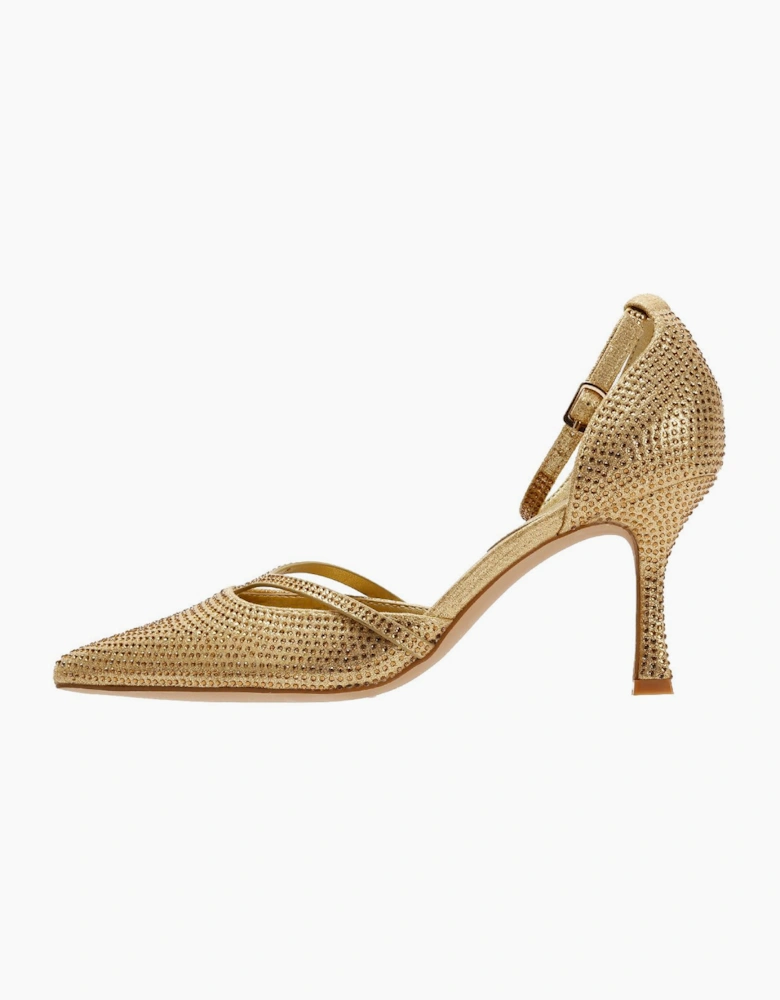 French Connection Nina Rhinstone Stilleto Women's Gold Heels
