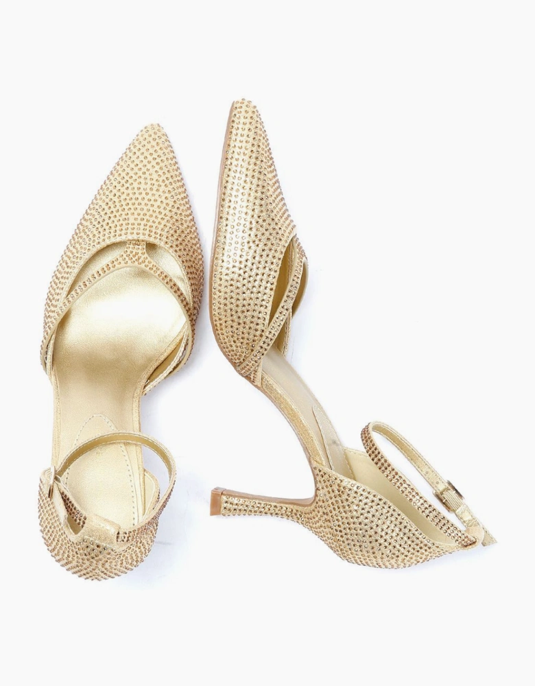 French Connection Nina Rhinstone Stilleto Women's Gold Heels