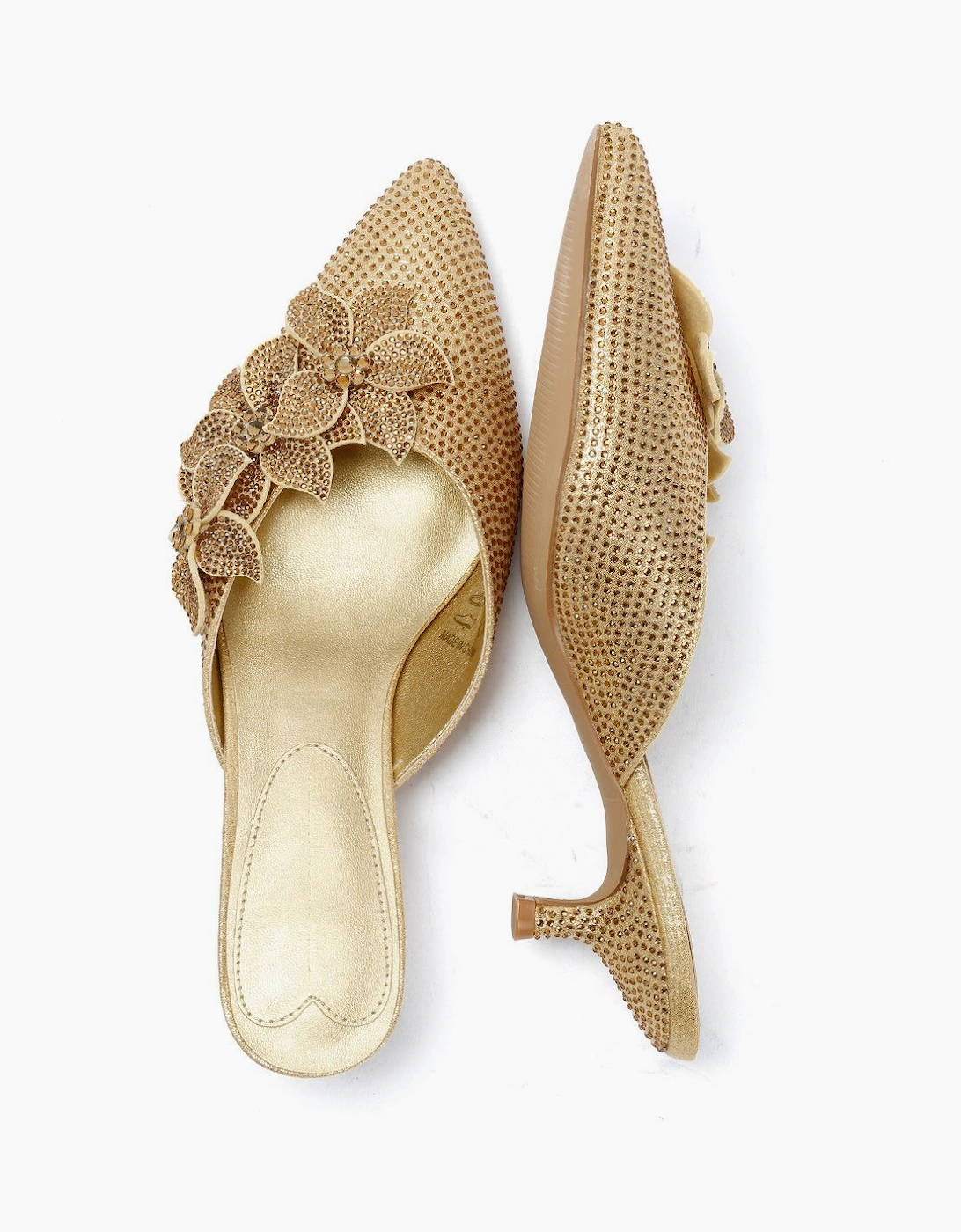 French Connection Victoria Velvet Kitten Heel Women's Gold Mules