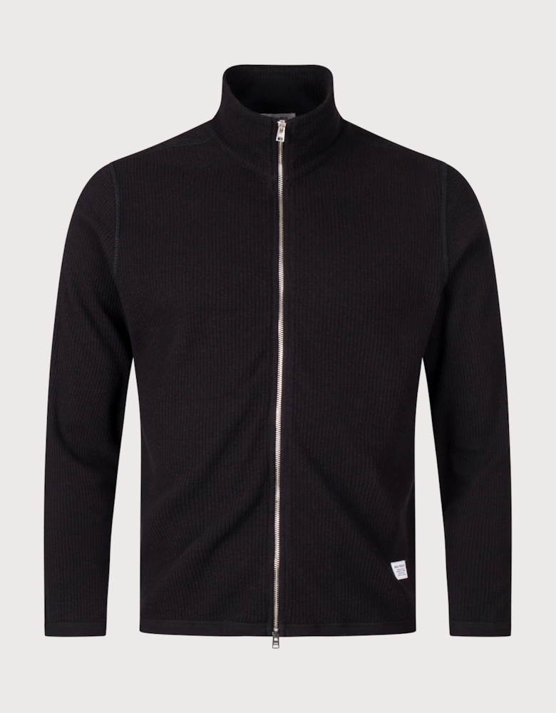 Relaxed Fit Military Rib Zip Through Cardigan