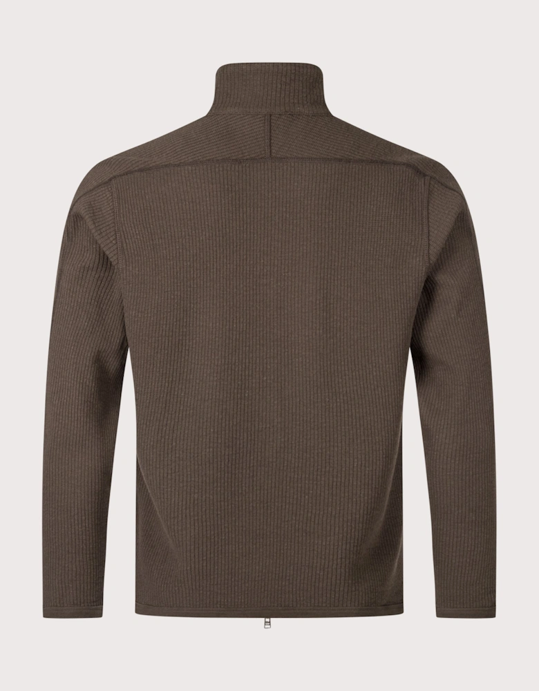 Relaxed Fit Military Rib Zip Through Cardigan