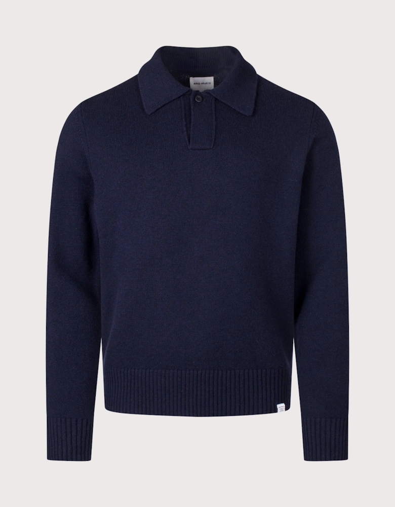 Relaxed Fit Ristinge Long Sleeve Merino Knitted Polo Shirt