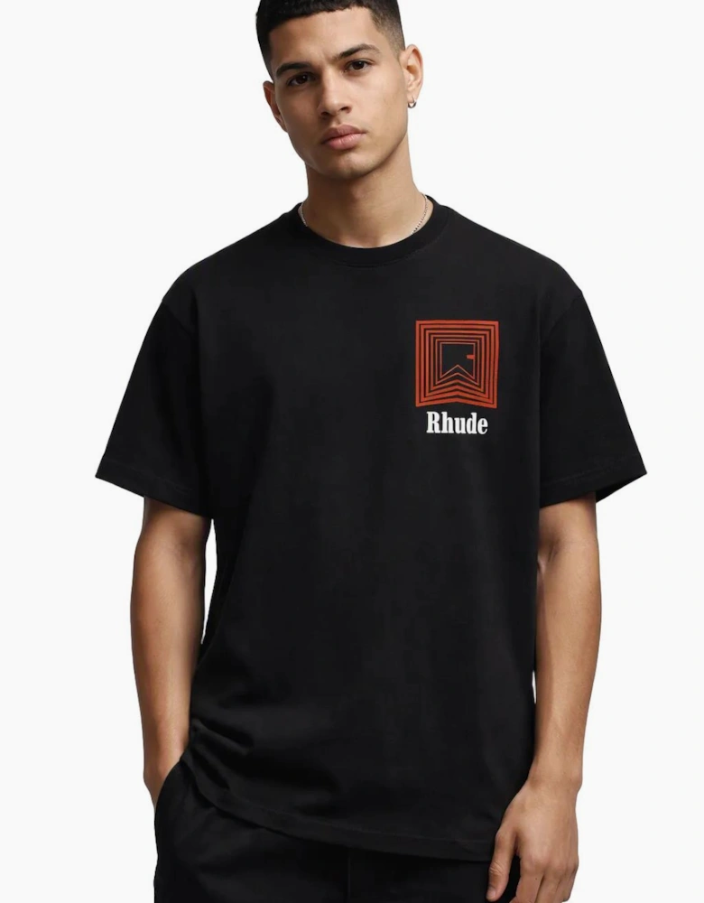 Men's Black/Red Rhude Chevron Logo Repeat T-Shirt