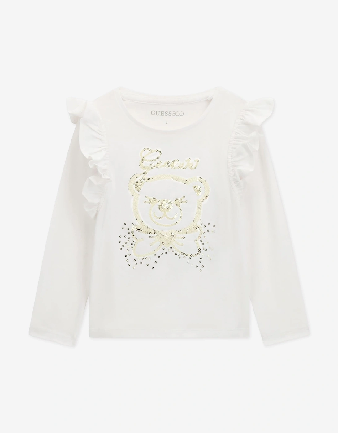 Guess Girls Long Sleeve Bear Logo T-Shirt in White