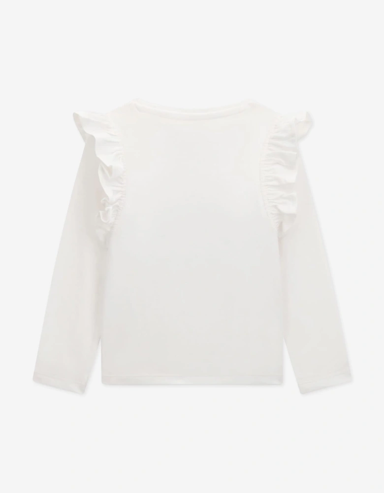 Guess Girls Long Sleeve Bear Logo T-Shirt in White