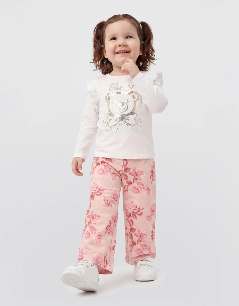 Guess Girls Long Sleeve Bear Logo T-Shirt in White