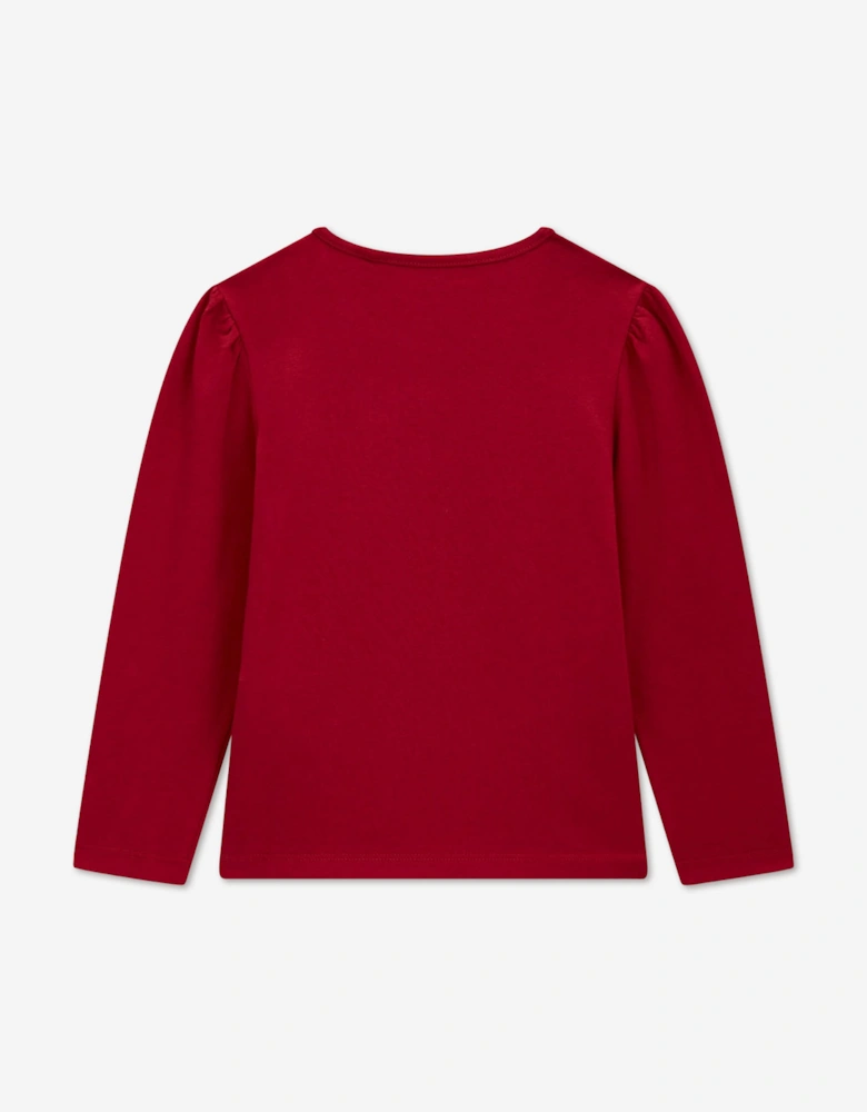 Guess Girls Long Sleeve Logo T-Shirt in Red