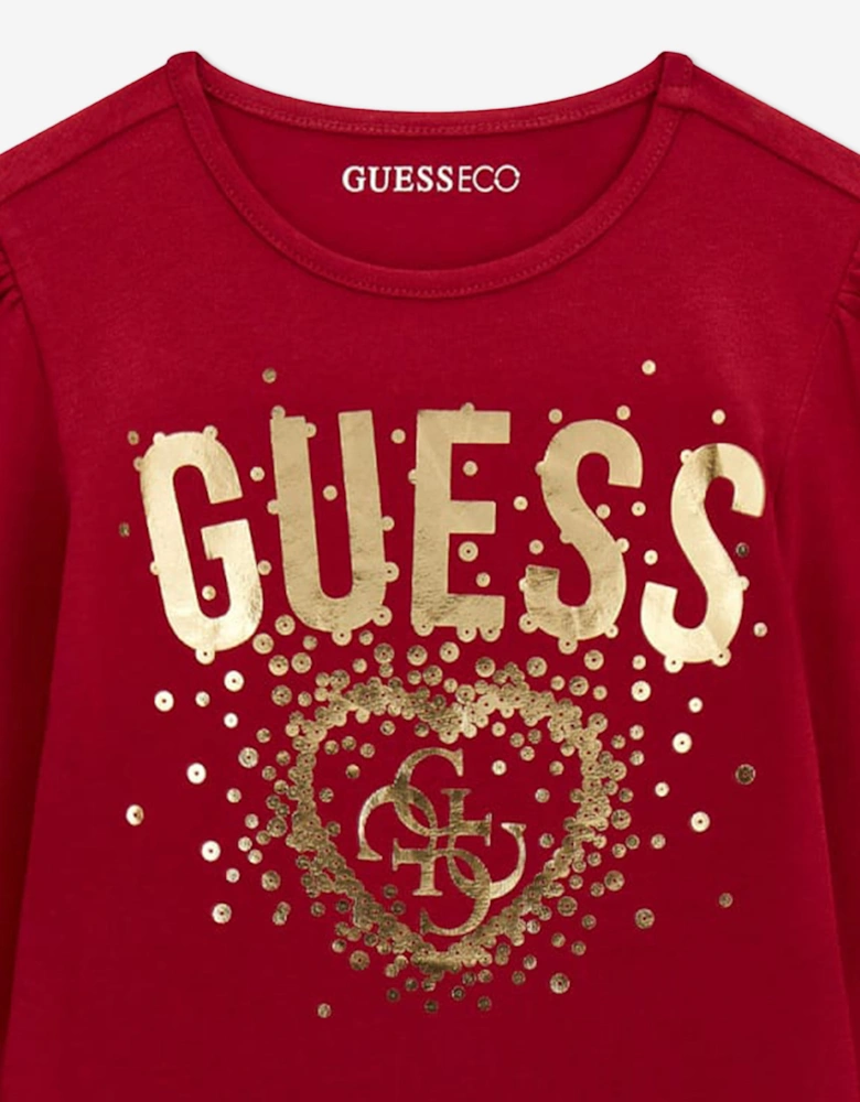 Guess Girls Long Sleeve Logo T-Shirt in Red