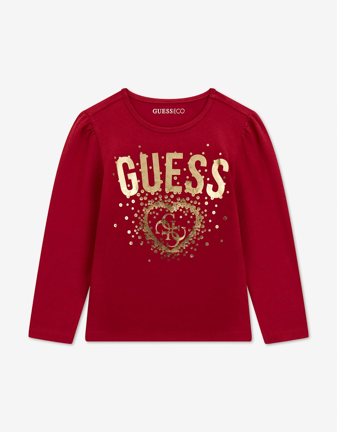 Guess Girls Red Baby Long Sleeve Logo T-Shirt - Size 12-18 Months/9-12 Months Kids