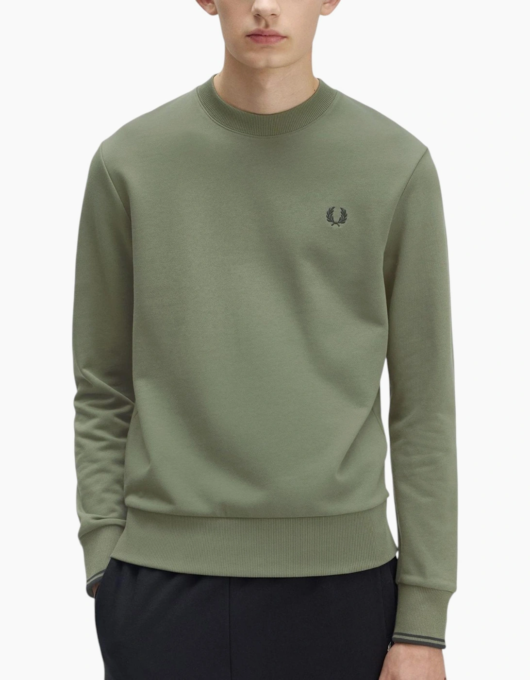 Fred Perry Mens Crew Neck Sweatshirt Embroidered Logo Pullover Cotton