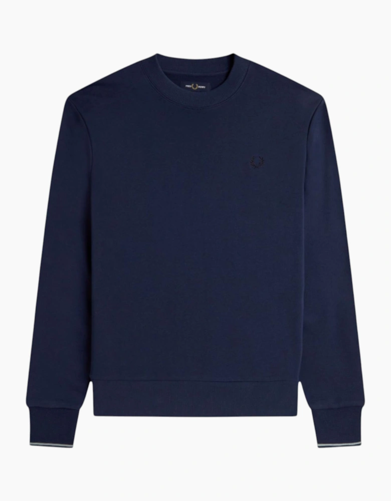 Fred Perry Mens Crew Neck Sweatshirt Embroidered Logo Pullover Cotton