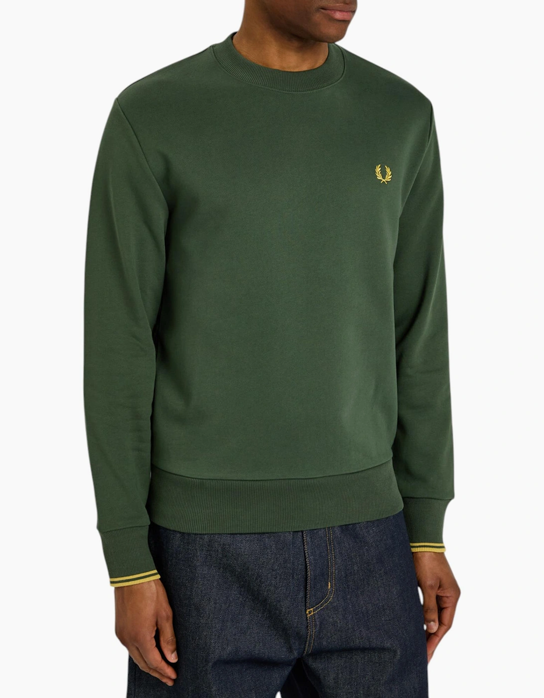 Fred Perry Mens Crew Neck Sweatshirt Embroidered Logo Pullover Cotton