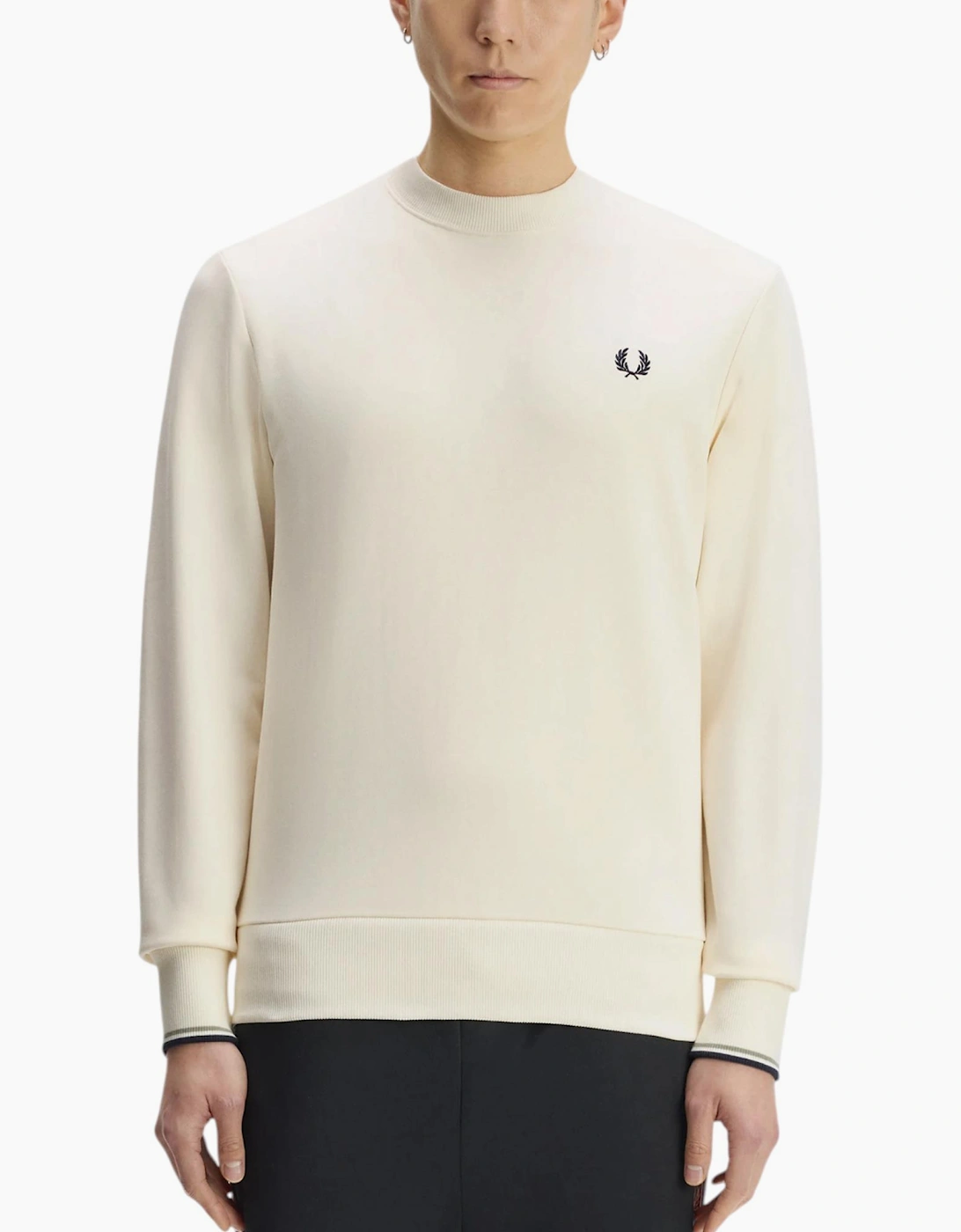 Fred Perry Mens Crew Neck Sweatshirt Embroidered Logo Pullover Cotton