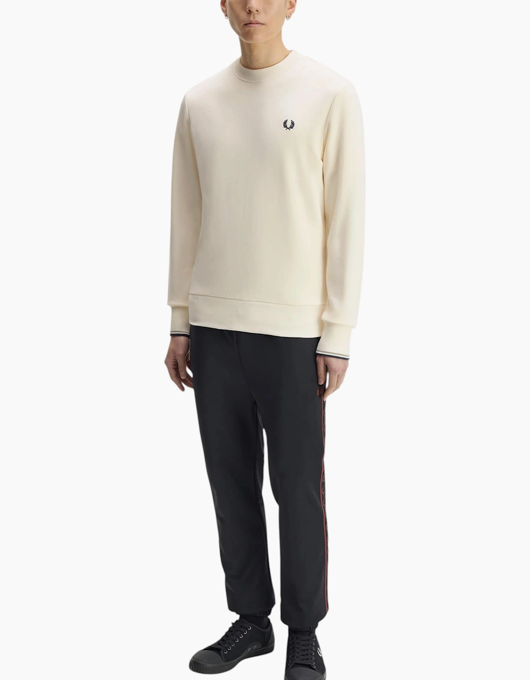 Fred Perry Mens Crew Neck Sweatshirt Embroidered Logo Pullover Cotton
