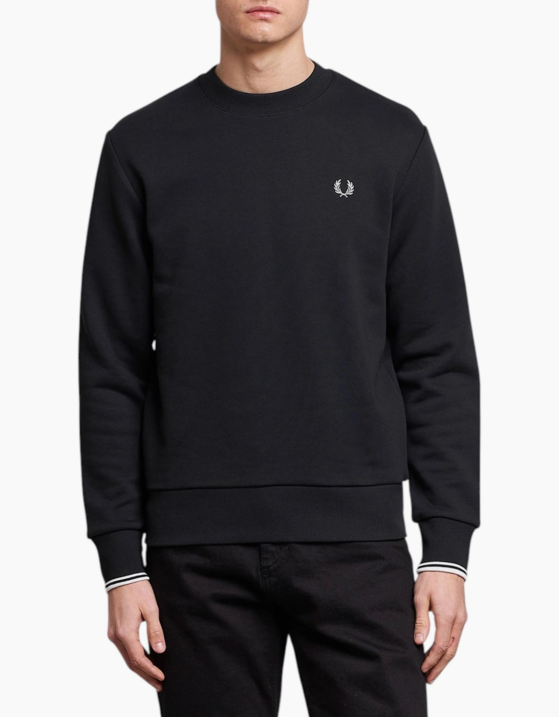 Fred Perry Mens Crew Neck Sweatshirt Embroidered Logo Pullover Cotton