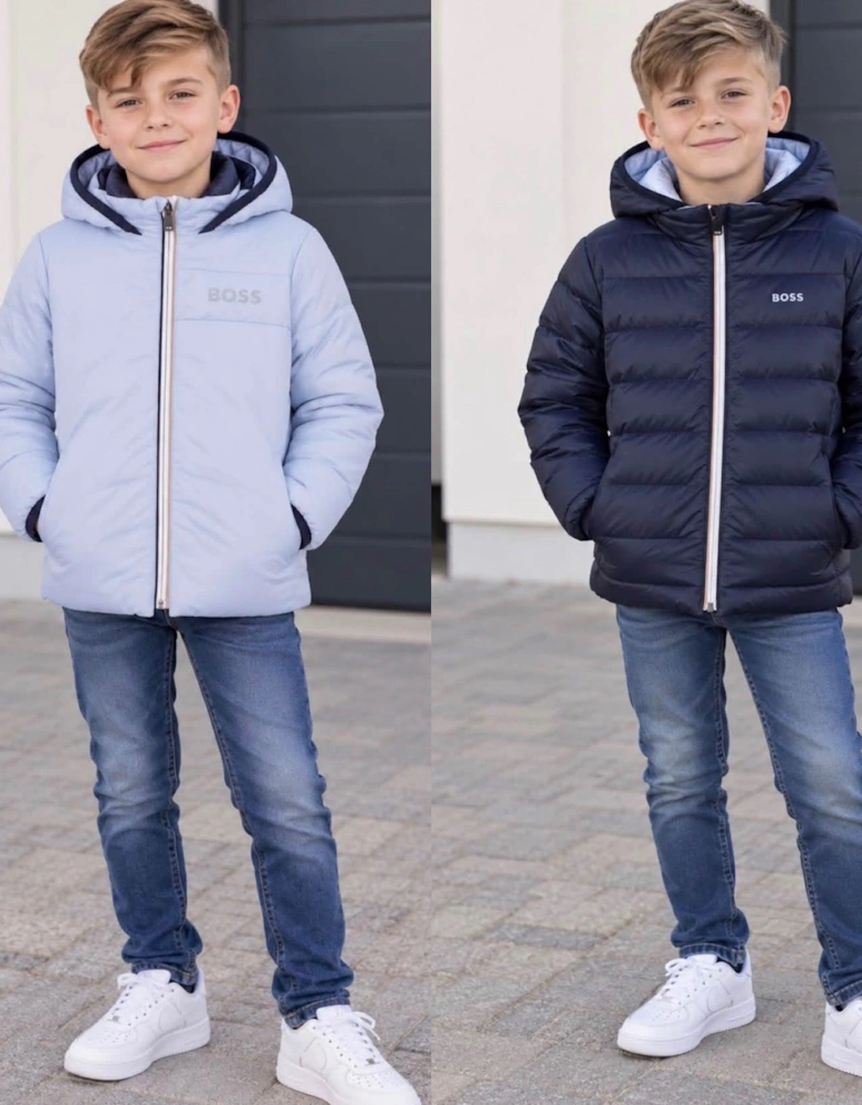 BOSS BOY NAVY/PALE BLUE REVERSIBLE PUFFER JACKET J53439