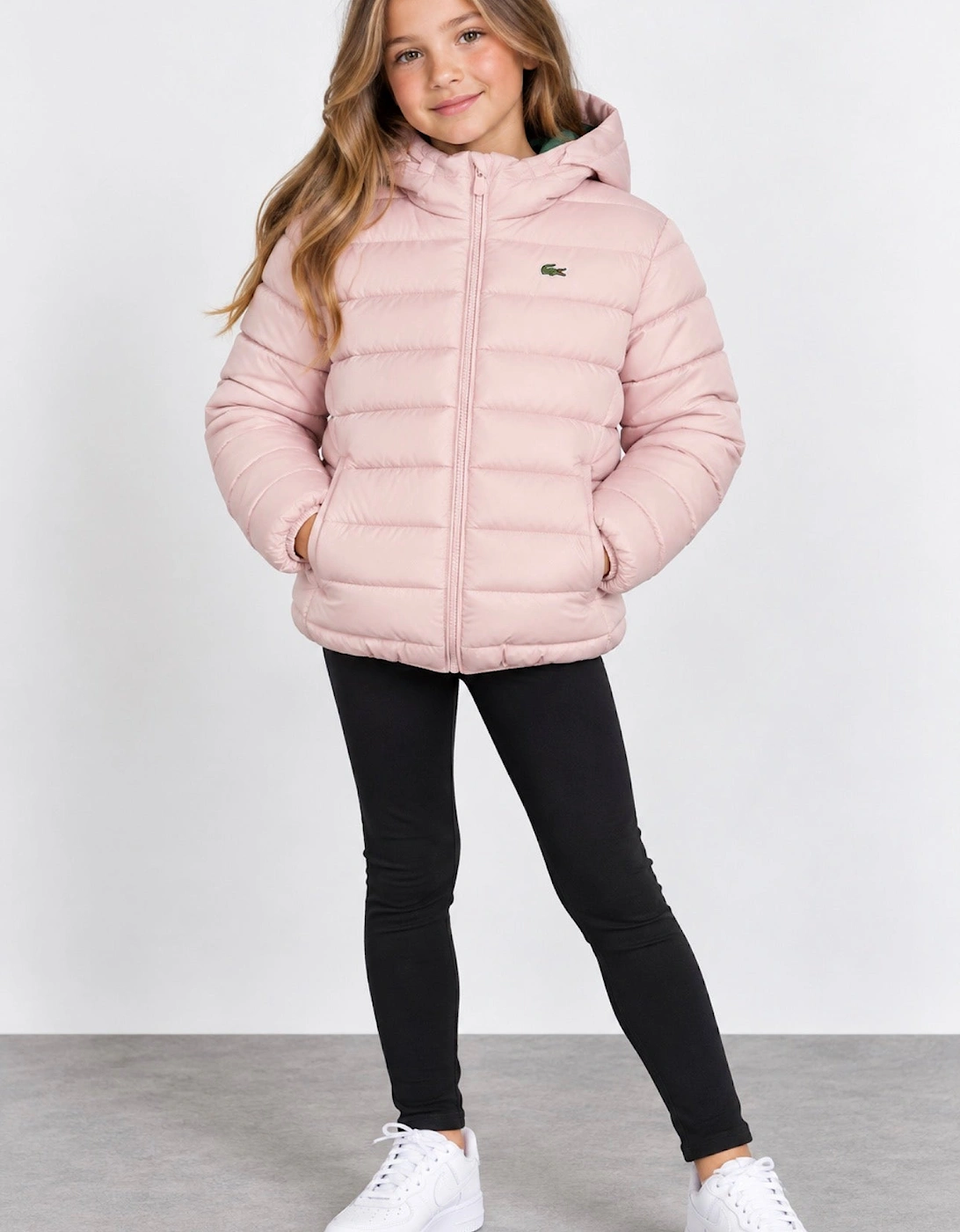 LACOSTE GIRLS PINK MID WEIGHT PUFFER JACKET 347987