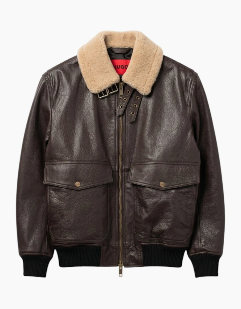 HUGO Lorano Leather Jacket 903 Brown Overflow