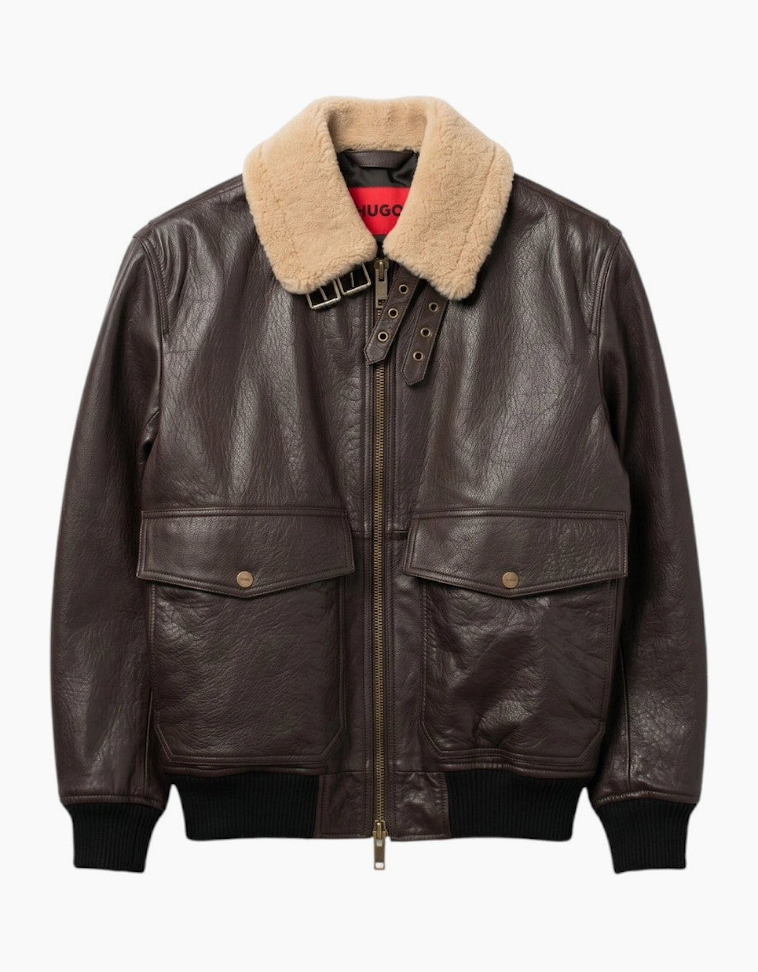 HUGO Lorano Leather Jacket 903 Brown Overflow
