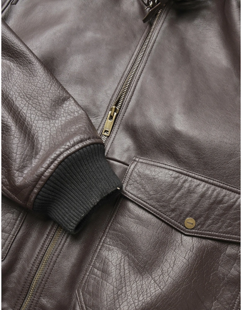 HUGO Lorano Leather Jacket 903 Brown Overflow