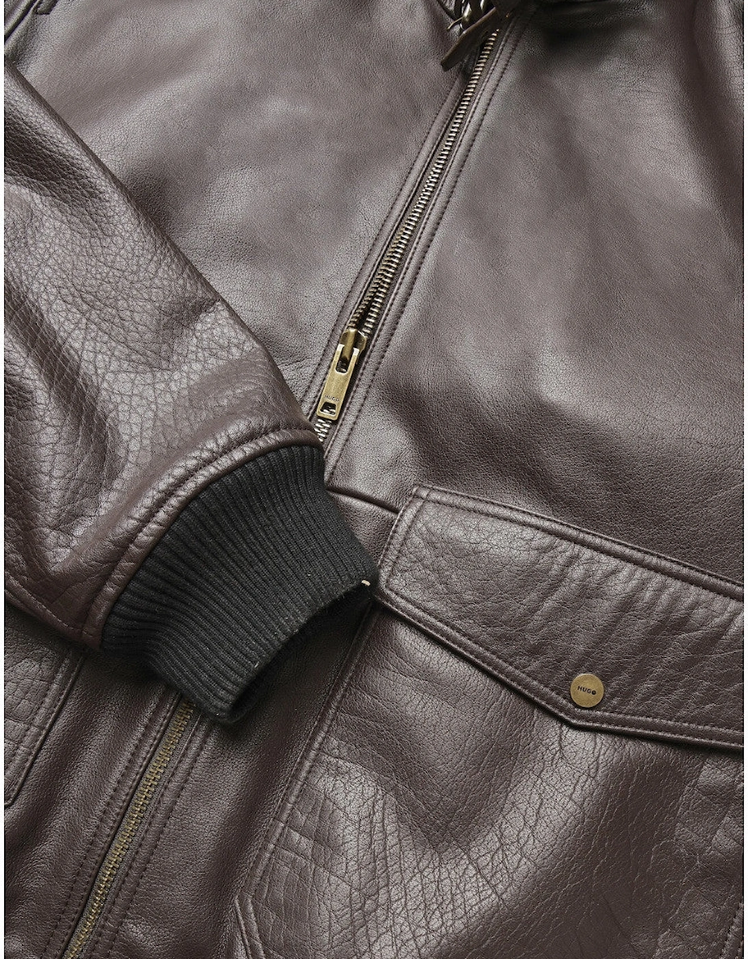 HUGO Lorano Leather Jacket 903 Brown Overflow