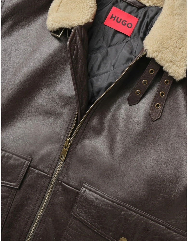HUGO Lorano Leather Jacket 903 Brown Overflow