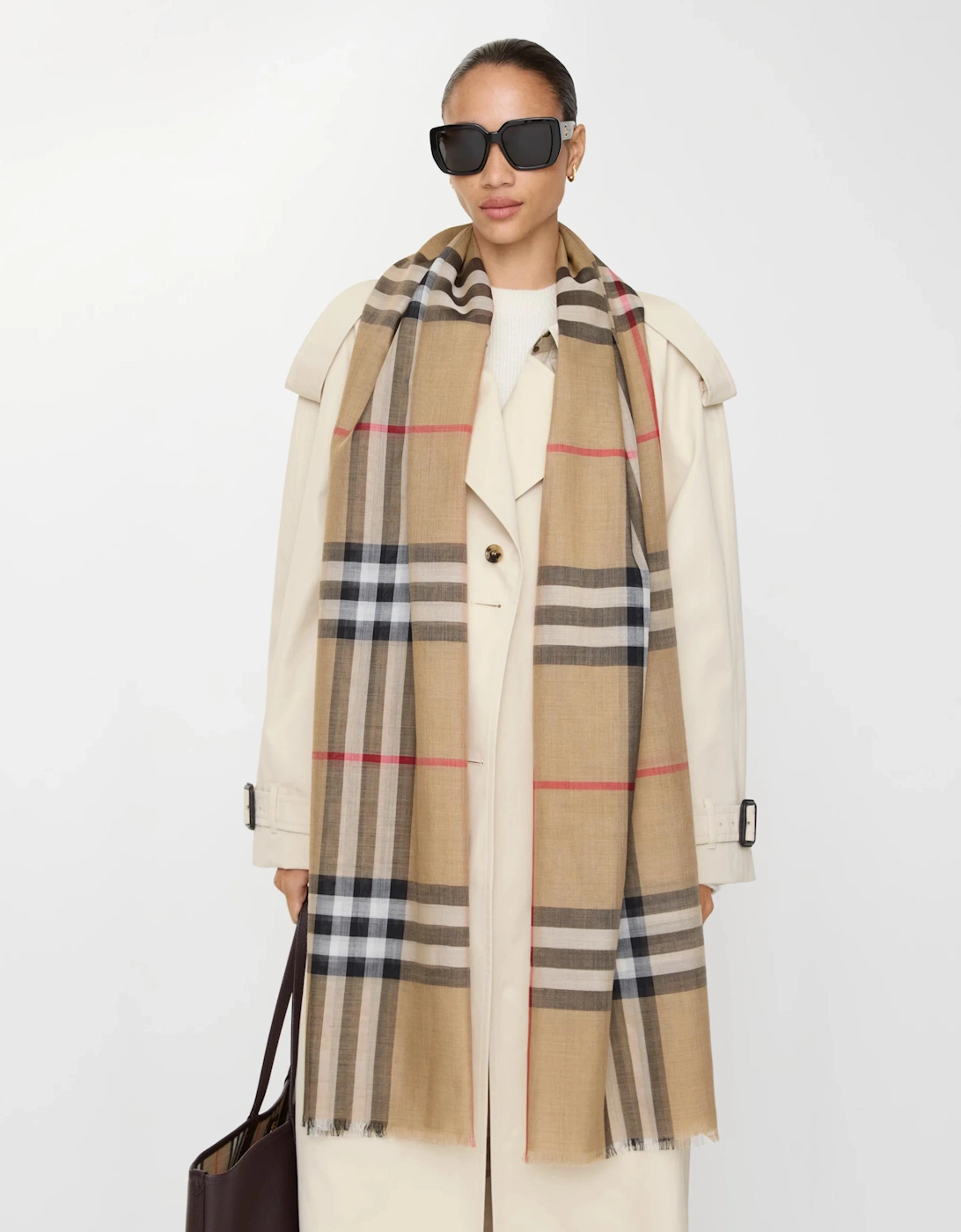 BURBERRY WIDE CHECK WOOL SILK SCARF