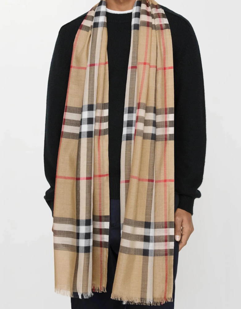BURBERRY WIDE CHECK WOOL SILK SCARF