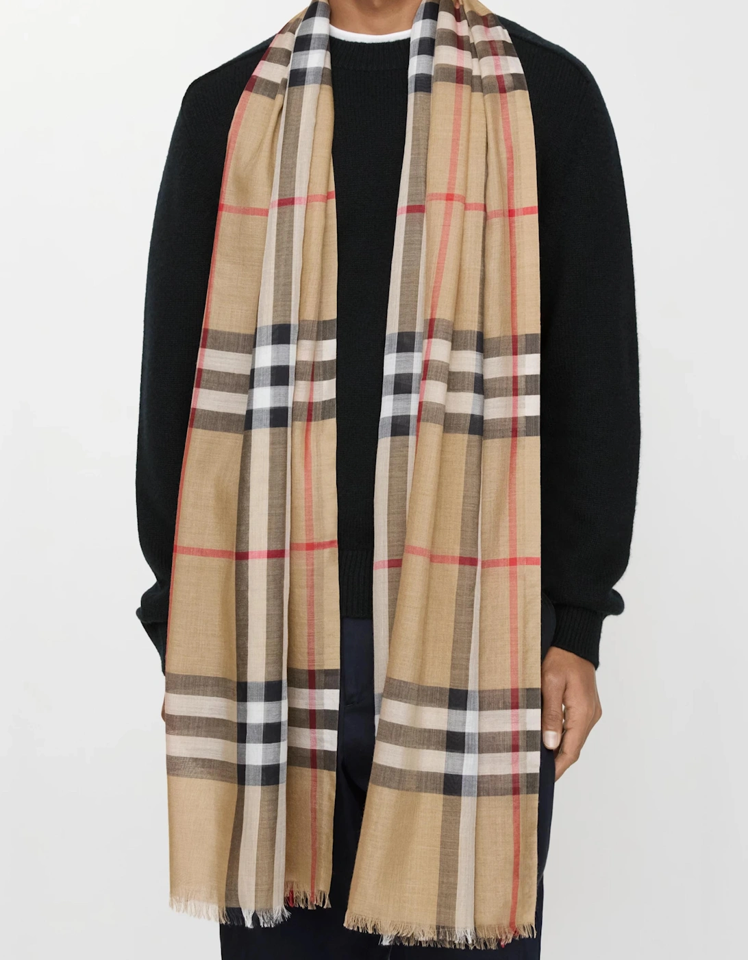 BURBERRY WIDE CHECK WOOL SILK SCARF