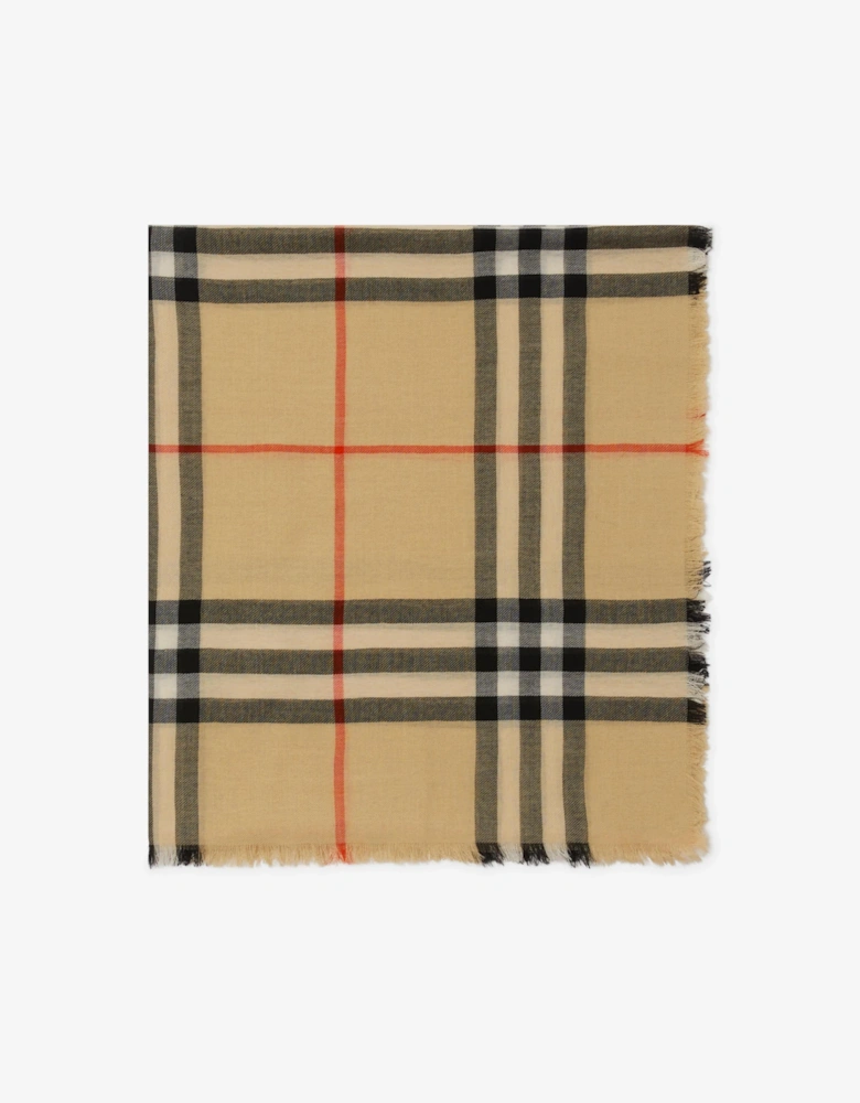 BURBERRY CHECK WOOL SCARF SAND BEIGE