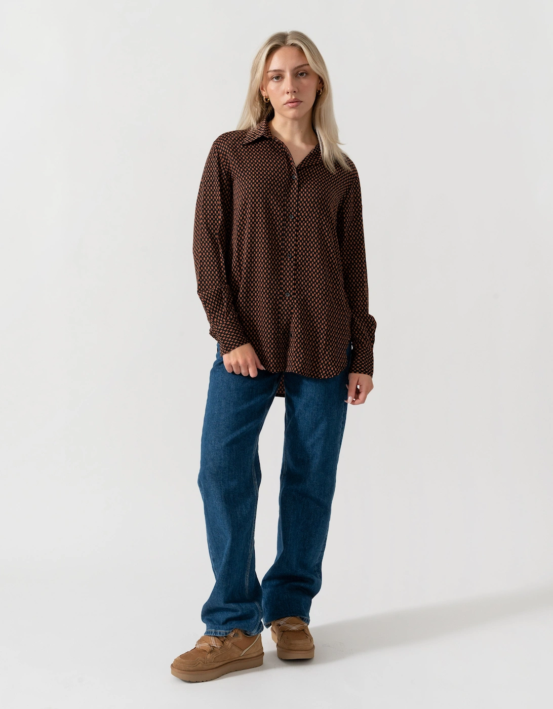 Calvin Klein Print Geometric Relaxed Long Sleeve Womens Shirt