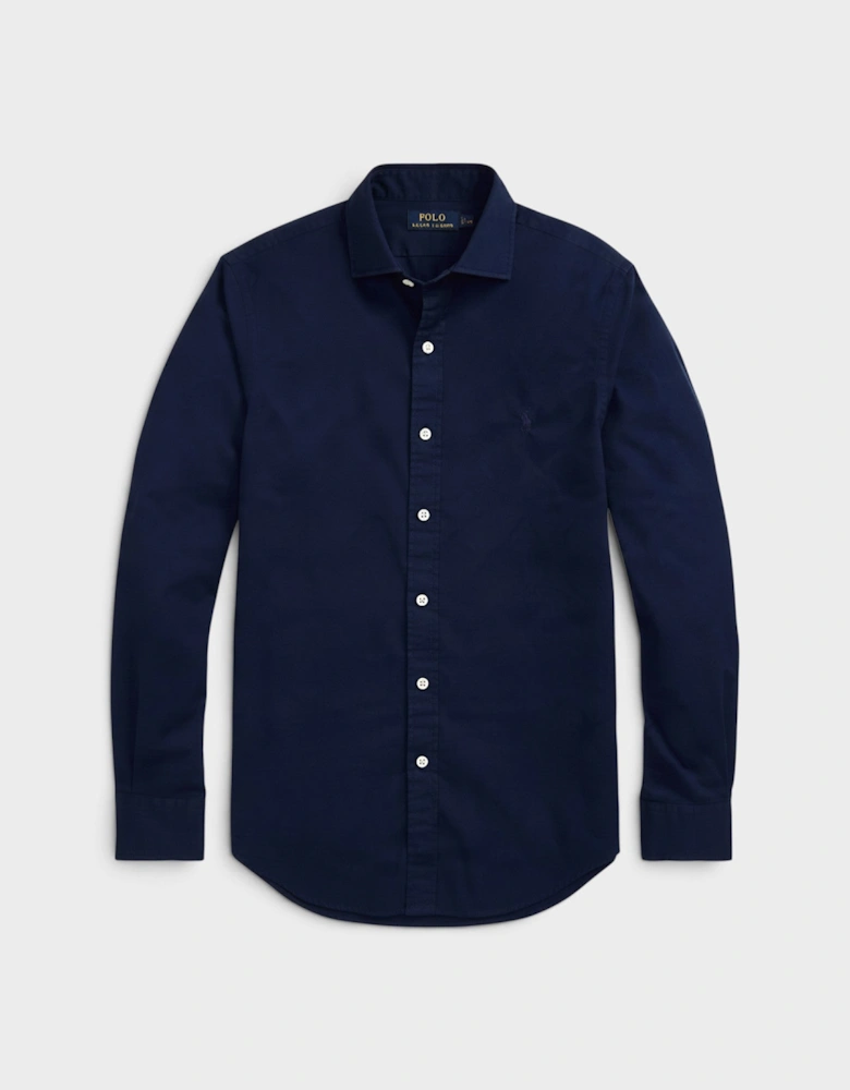 Slim Fit Garment-Dyed Twill Shirt Navy