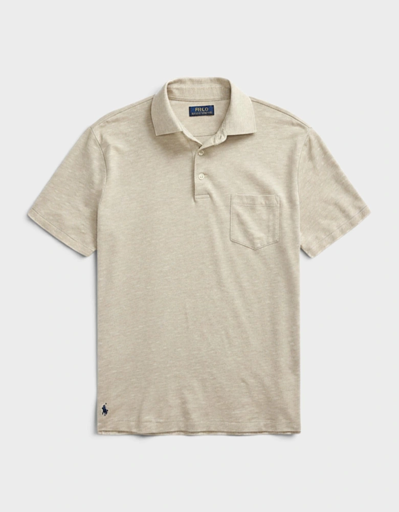 Custom Slim Fit Cotton-Linen Polo Shirt Beige