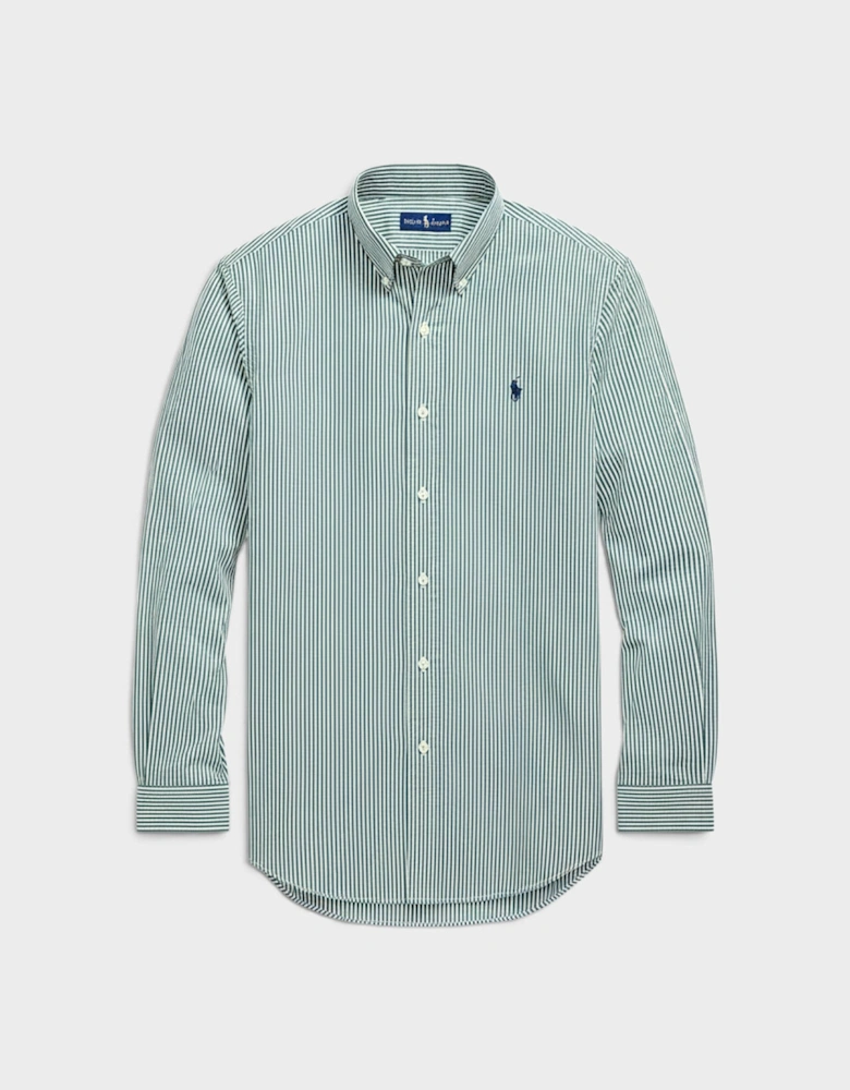 Slim Fit Striped Stretch Poplin Shirt Green White