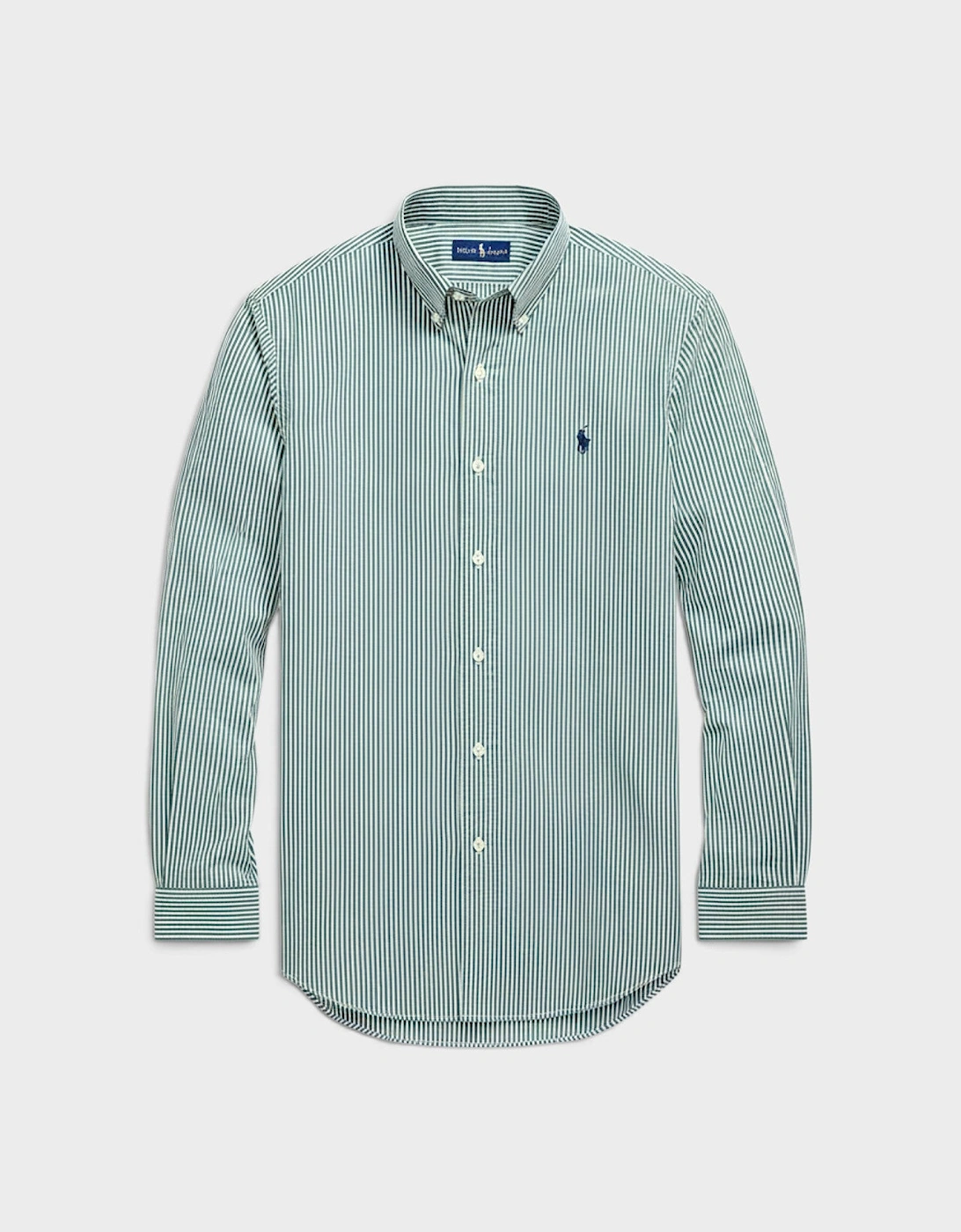 Slim Fit Striped Stretch Poplin Shirt Green White